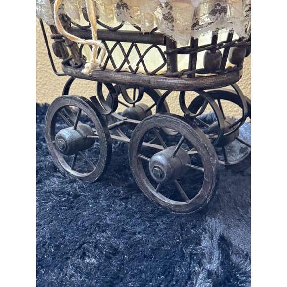 Vintage Victorian Style Baby Doll Carriage With Lace Canopy Metal Frame & Fabric - Picture 8 of 12
